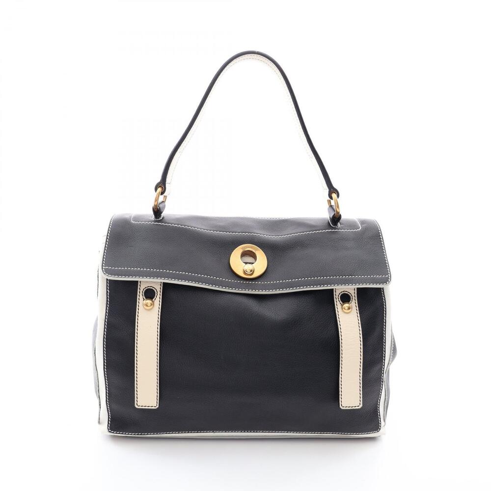 Saint Laurent Yves Muse Two Handbag Leather Canvas Black White